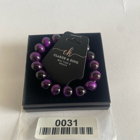 Purple Tiger Eye Beaded Bracelet 12 mm - Picture 5 of 5